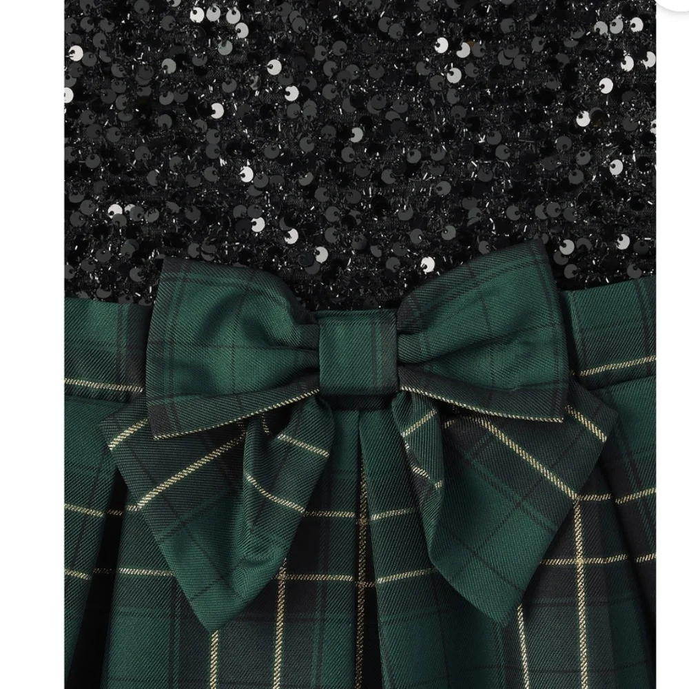 The Children’s Place Girls Sequin Green Plaid Sleeveless Dress Size XXL (16) NEW